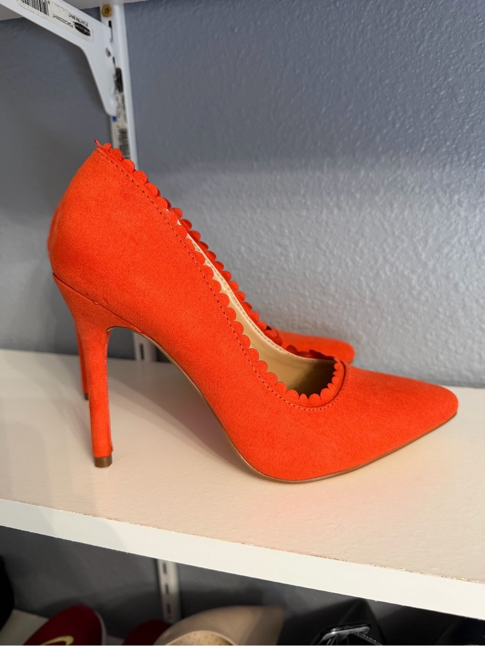 Scalloped Orange Suede Pointed-Toe Stiletto Heel